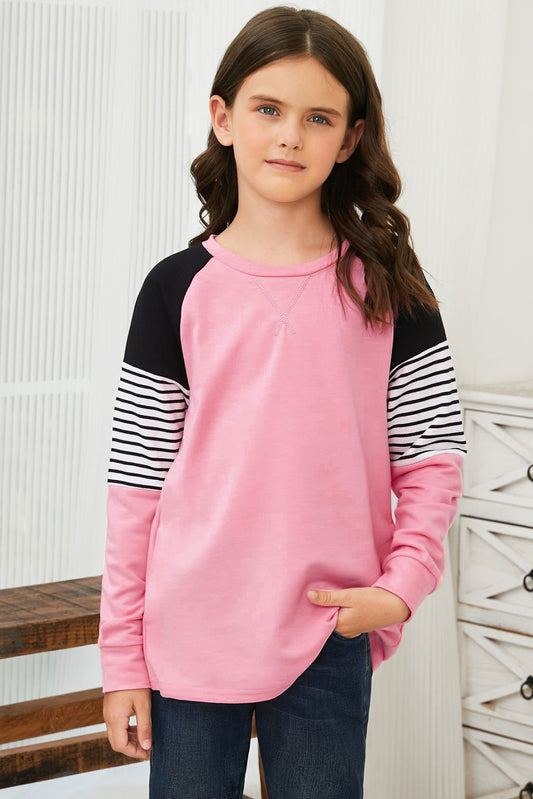 Girls Striped Contrast Long Sleeve Top