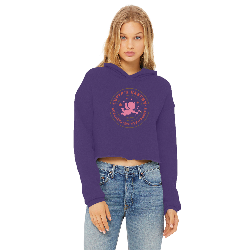 Valentine's Day Ladies Cropped Raw Edge Hoodie