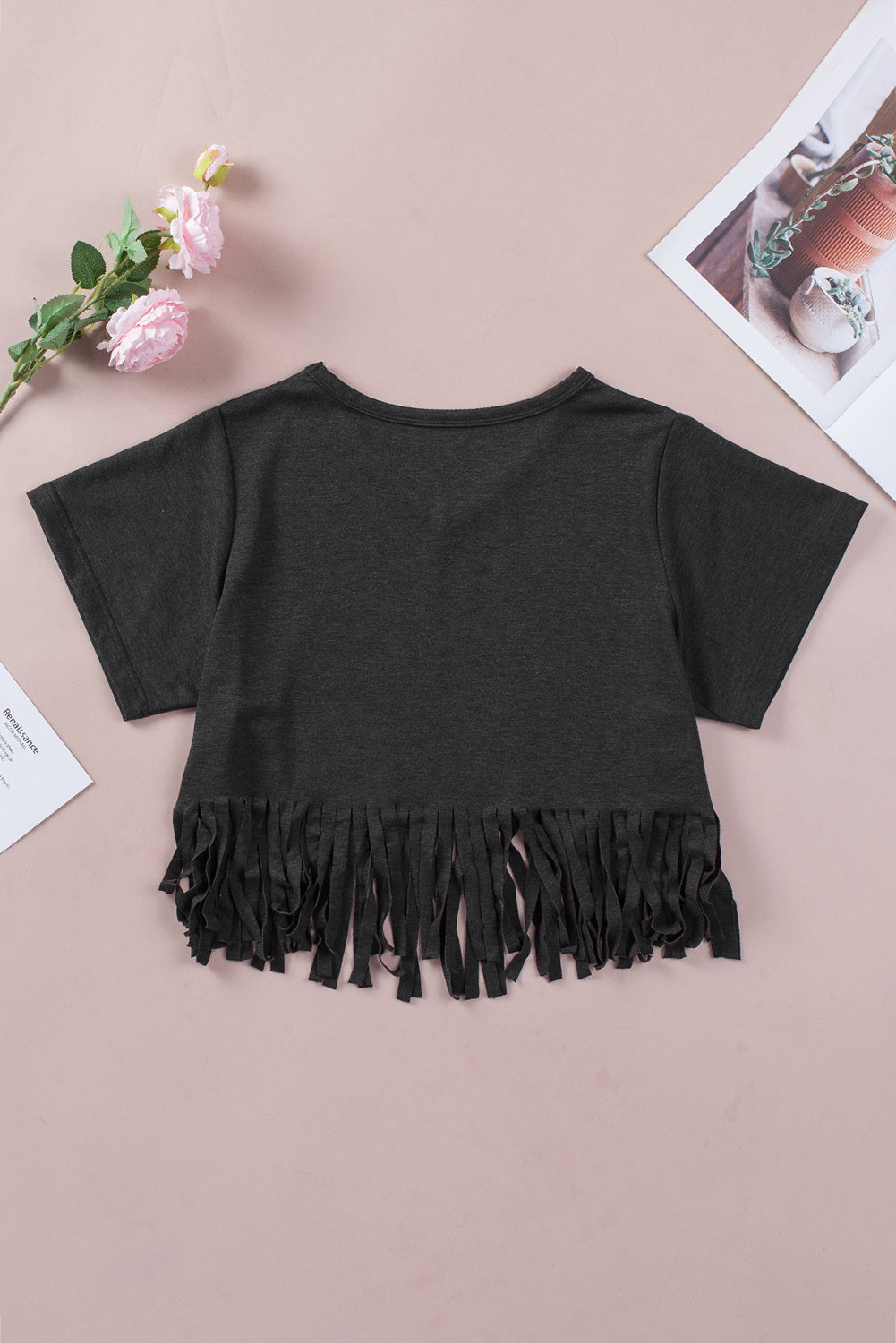 Fringe Hem V Neck T Shirt