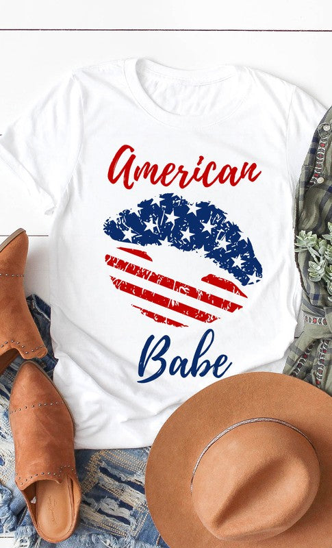 American Babe Lips Stars Stripes Graphic Tee