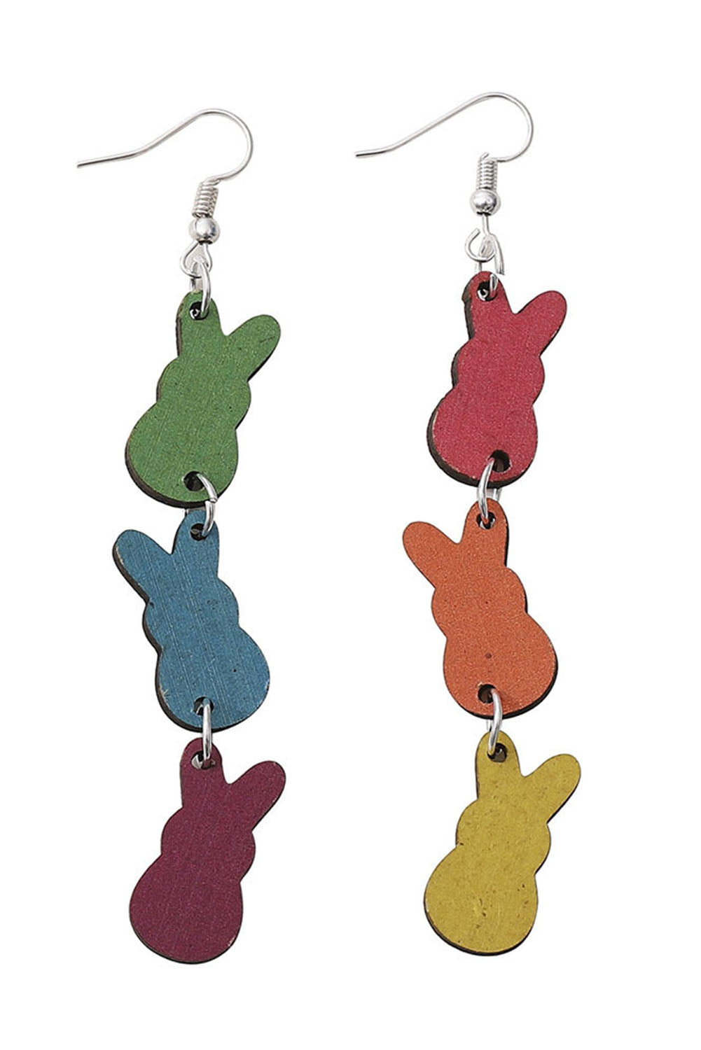 Multicolor Double-side Bunny Pastel Dangle Wood Earrings