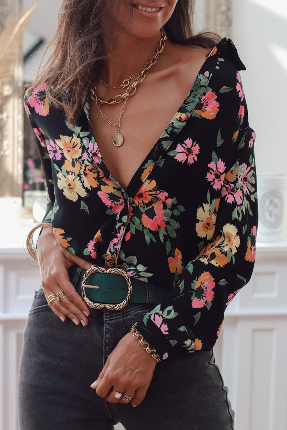 Floral Button Down Long Sleeve Shirt