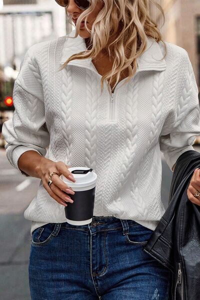 Textured Half Zip Dropped Shoulder Sweatshirt