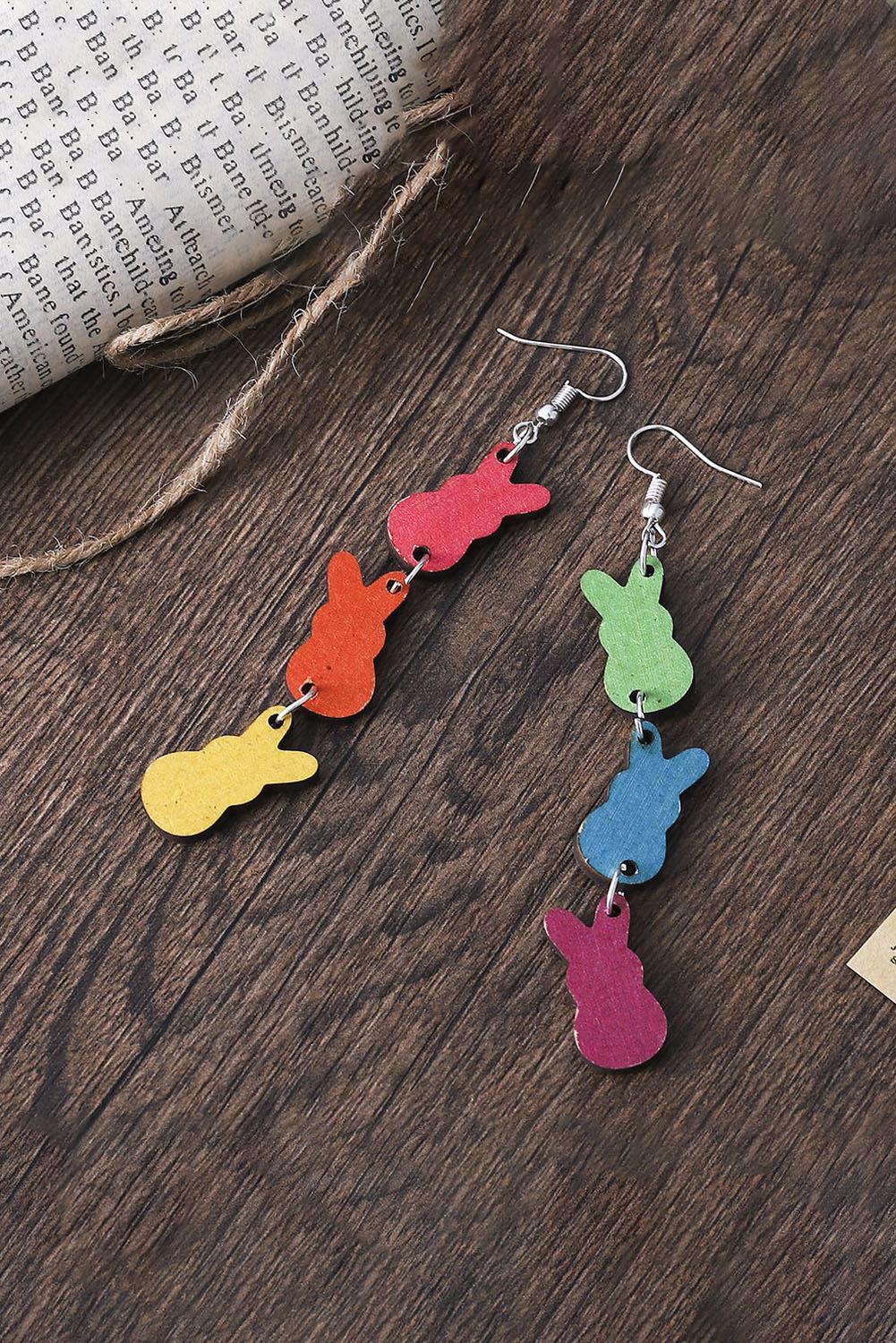 Multicolor Double-side Bunny Pastel Dangle Wood Earrings