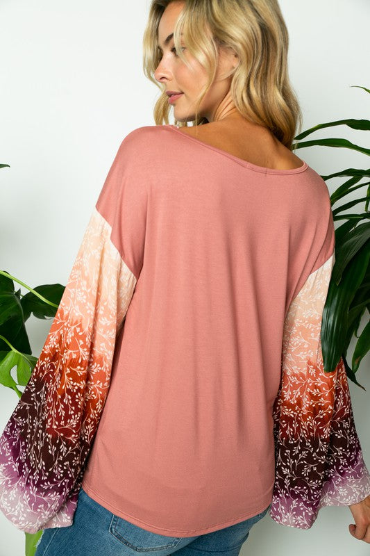 TIE DYE OMBRE MIXED WIDE SLEEVE TOP