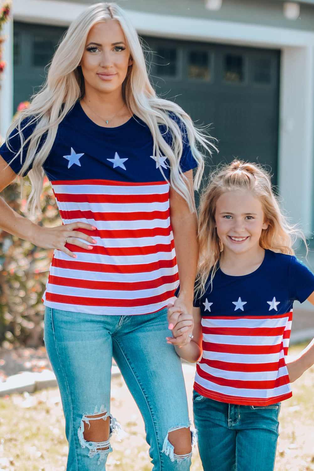 Girls Stars and Stripes Round Neck T-Shirt