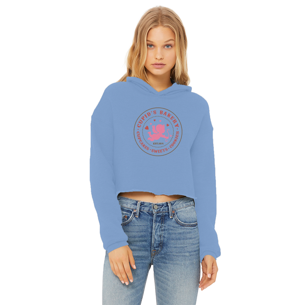 Valentine's Day Ladies Cropped Raw Edge Hoodie