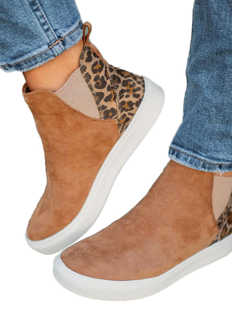 Leopard Color Block Faux Suede Slip On Shoes