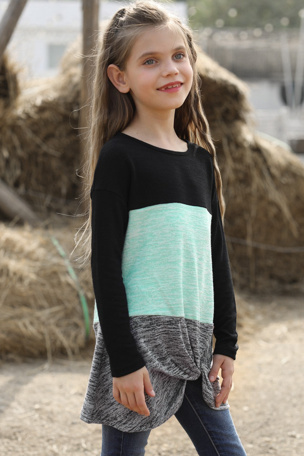 Girls Color Block Twisted Tunic Top