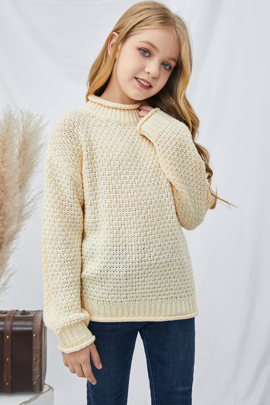 Girls Rolled Hem Dropped Shoulder Sweater