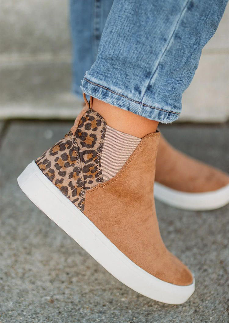 Leopard Color Block Faux Suede Slip On Shoes