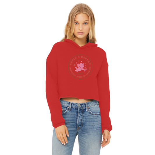 Valentine's Day Ladies Cropped Raw Edge Hoodie