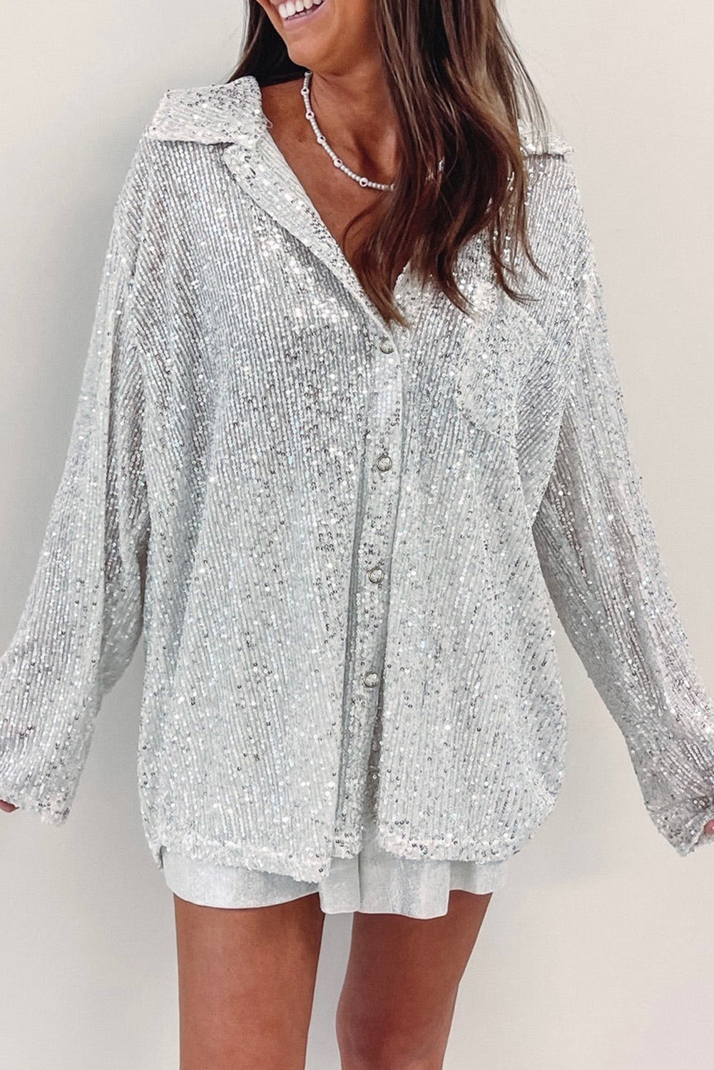 Charleston Nights Sequin Pocketed Loose Shirt