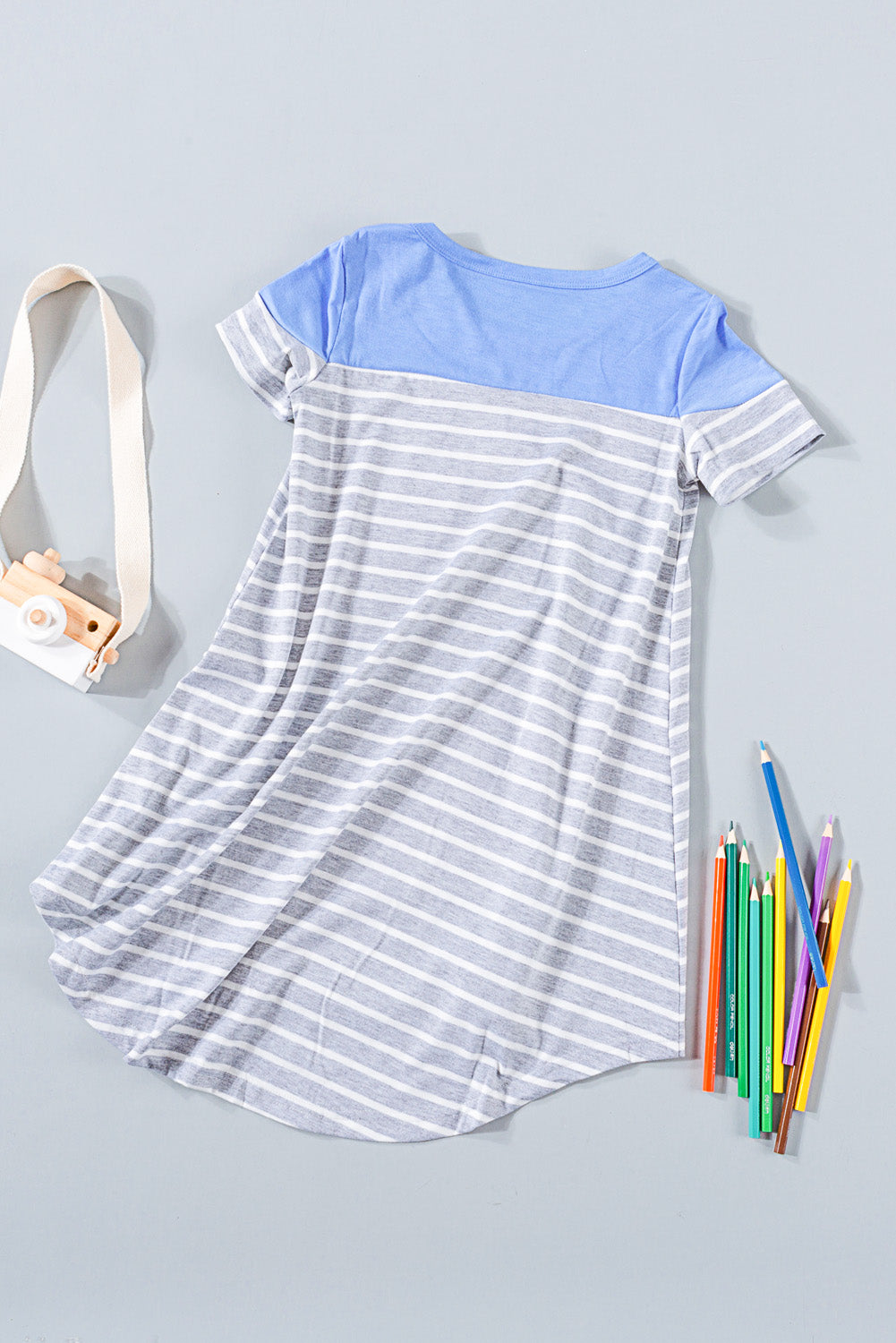 Girls Striped Contrast Round Neck T-Shirt Dress