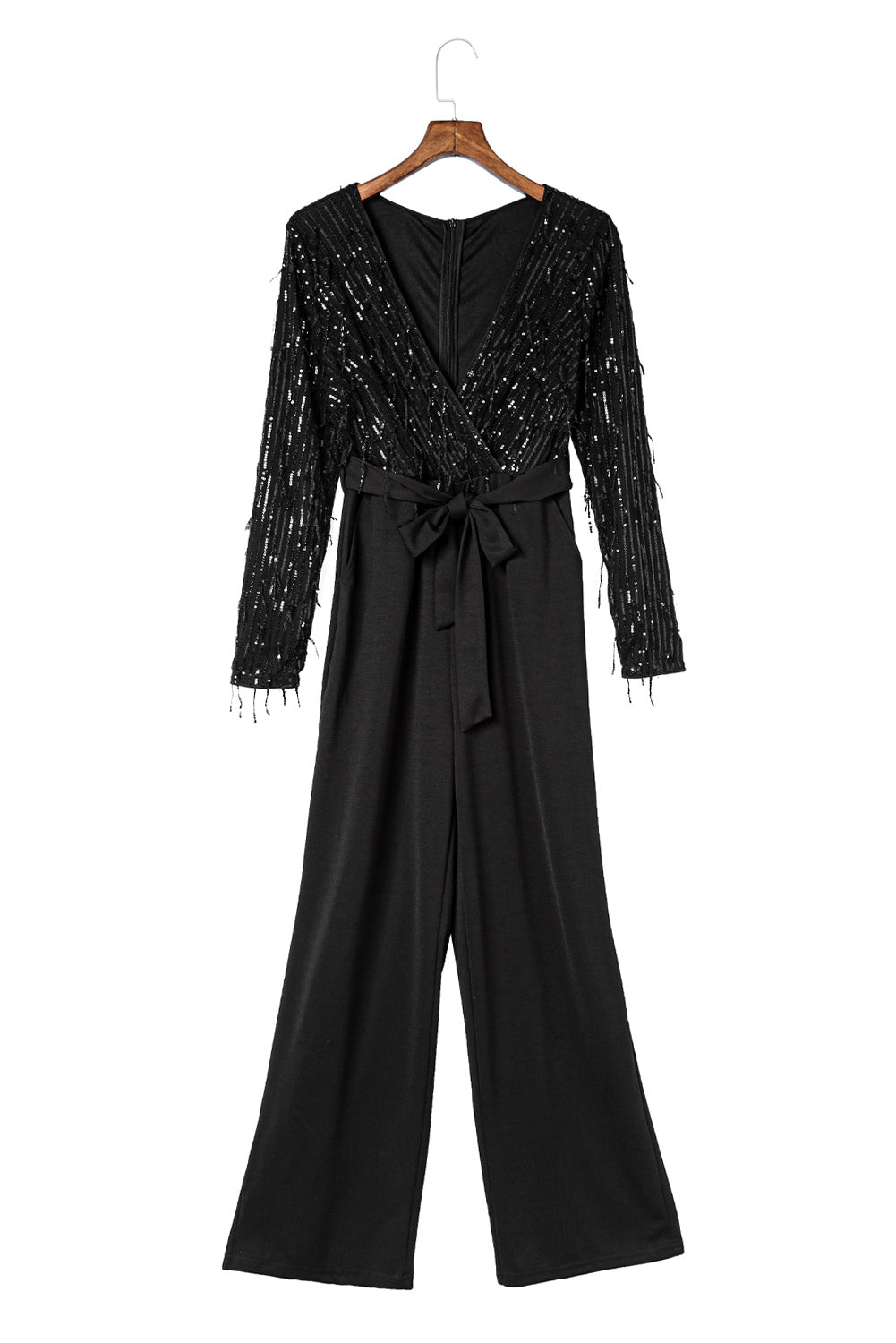 Charleston Nights Sequin Fringes V Neck Long Sleeve Jumpsuit