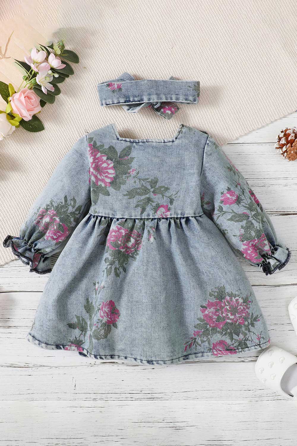 Baby Girl Floral Ruffled Button Front Dress