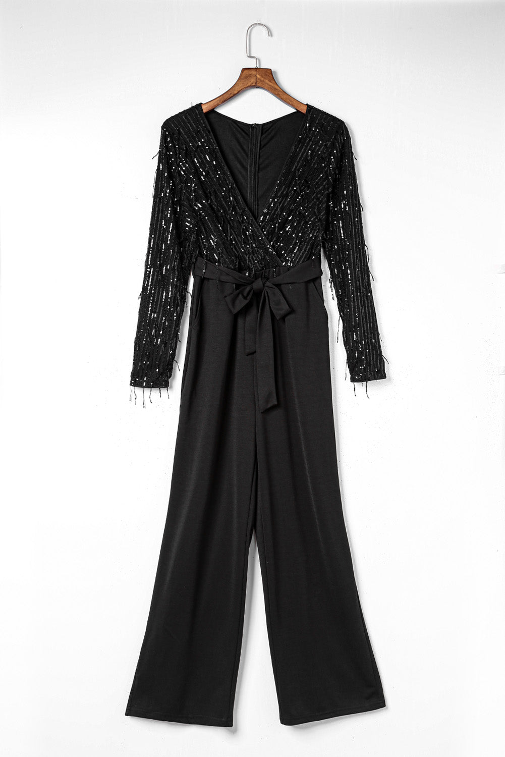 Charleston Nights Sequin Fringes V Neck Long Sleeve Jumpsuit