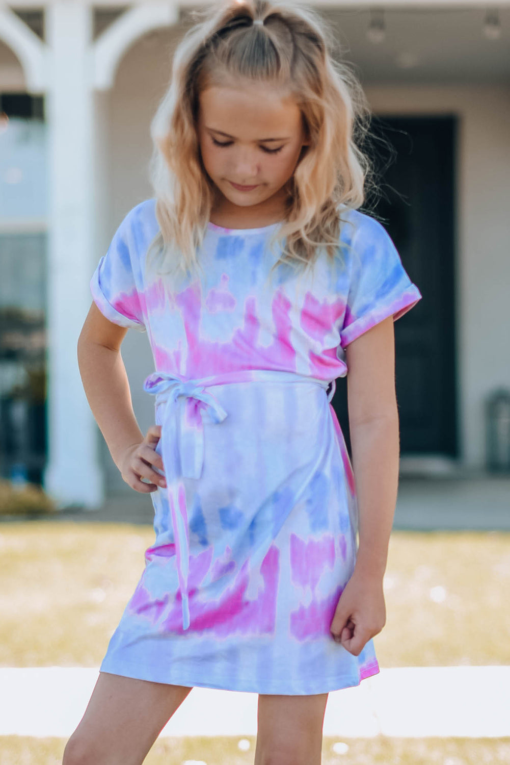 Girls Tie-Dye Belted T-Shirt Dress