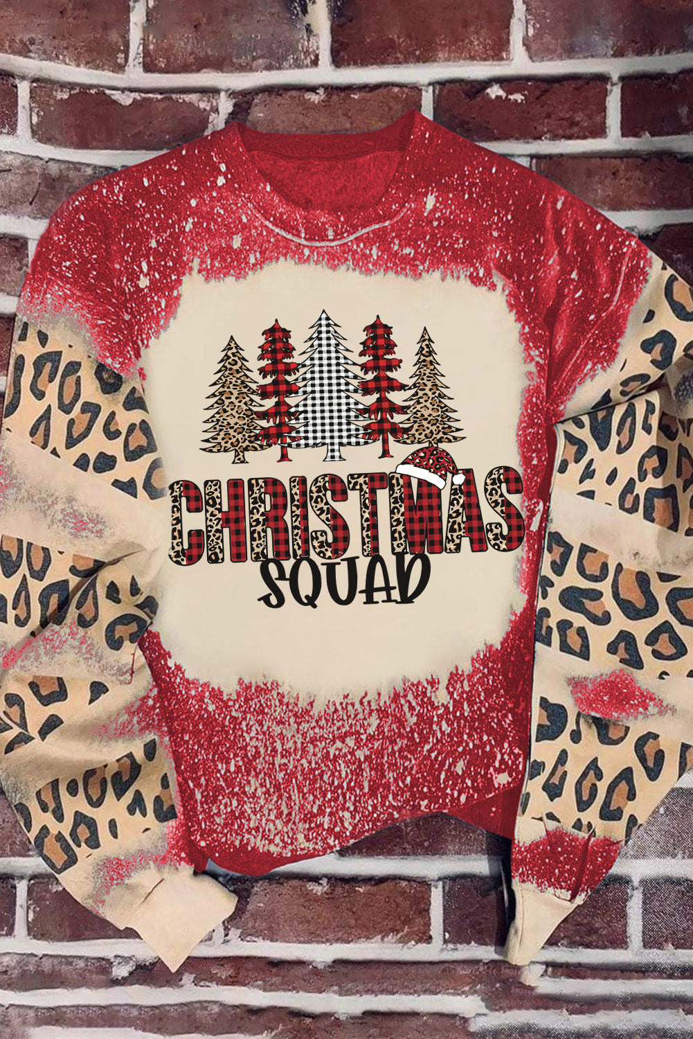 Merry Christmas Multi Tree Print Leopard Sleeve Sweatshirt