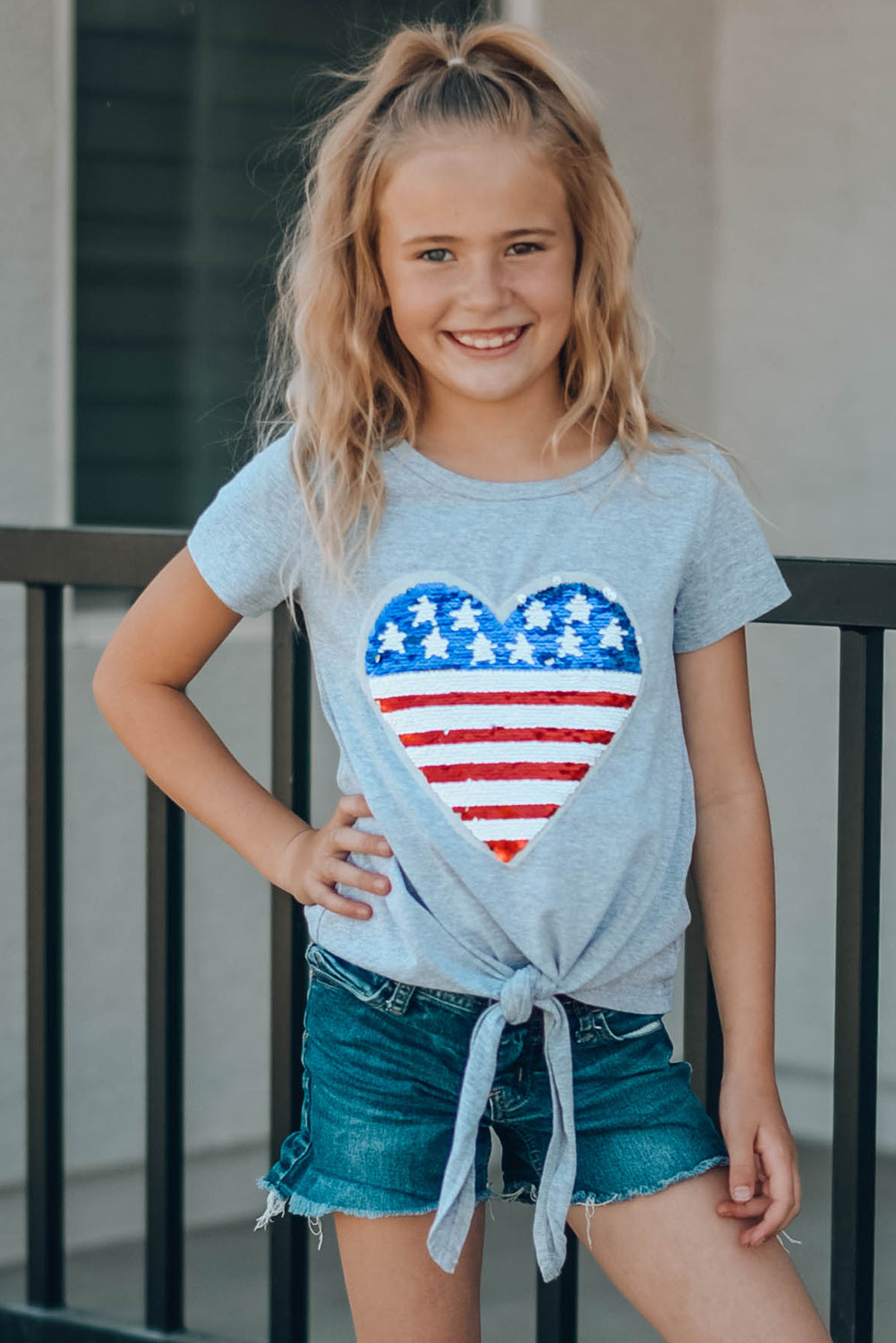 Girls Heart Graphic Tied T-Shirt