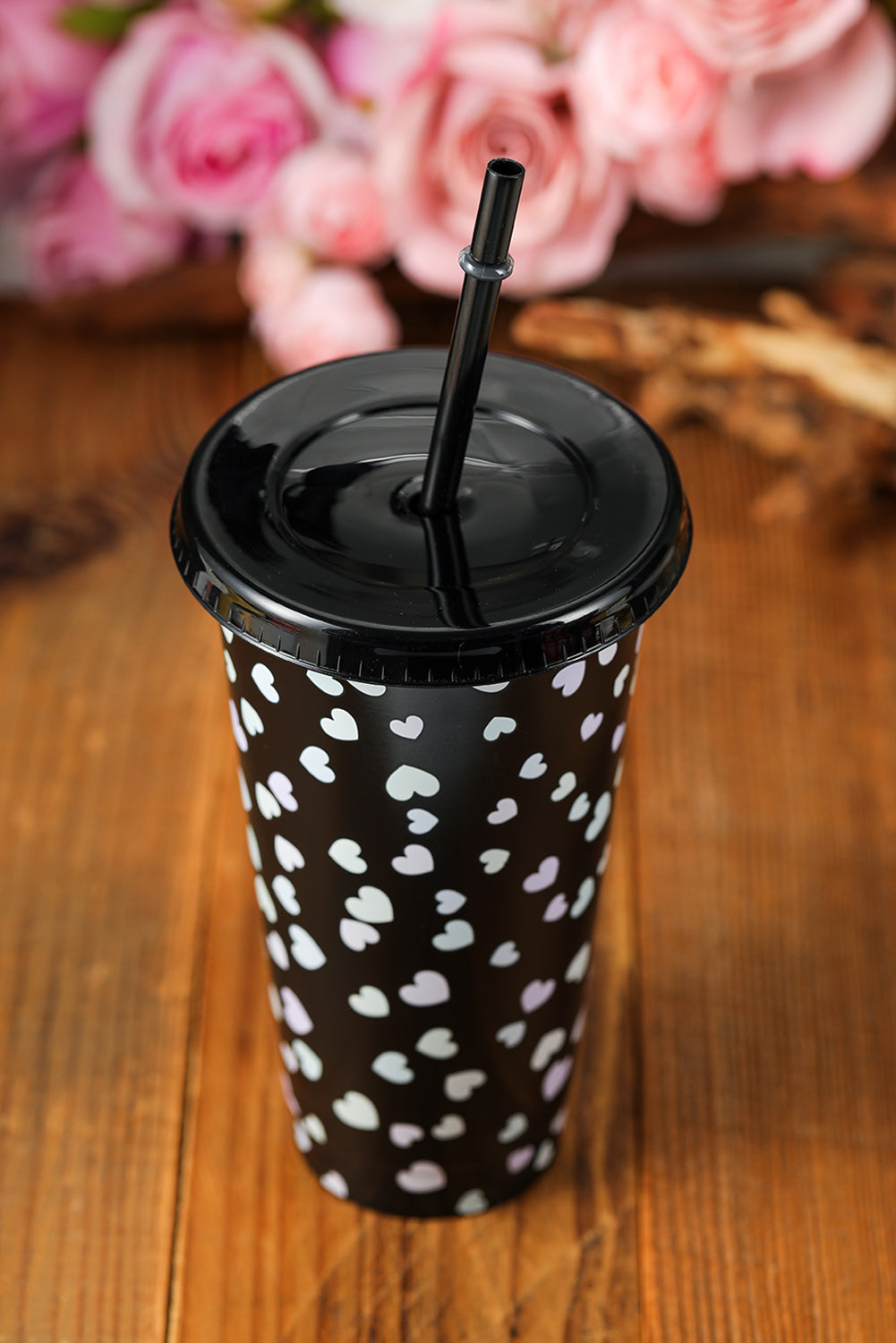 5pcs/pack Valentine Heart Print Plastic Straw Cup