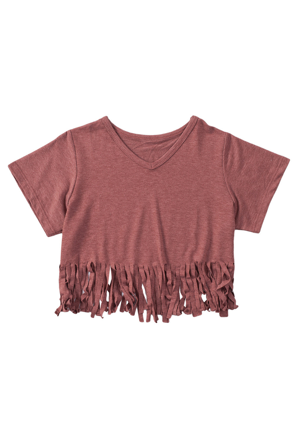 Fringe Hem V Neck T Shirt