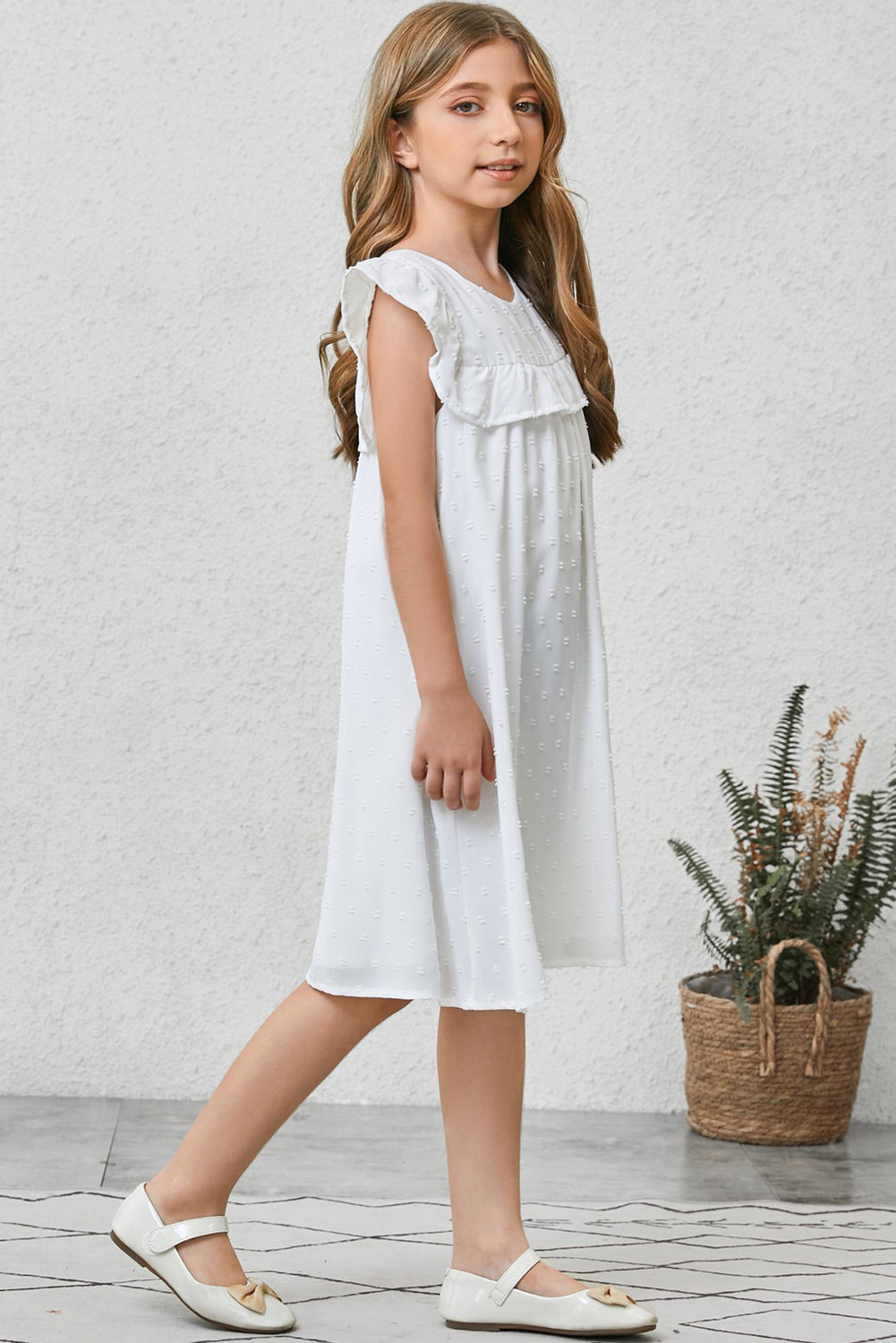 Girls Swiss Dot Flutter Sleeve Dress