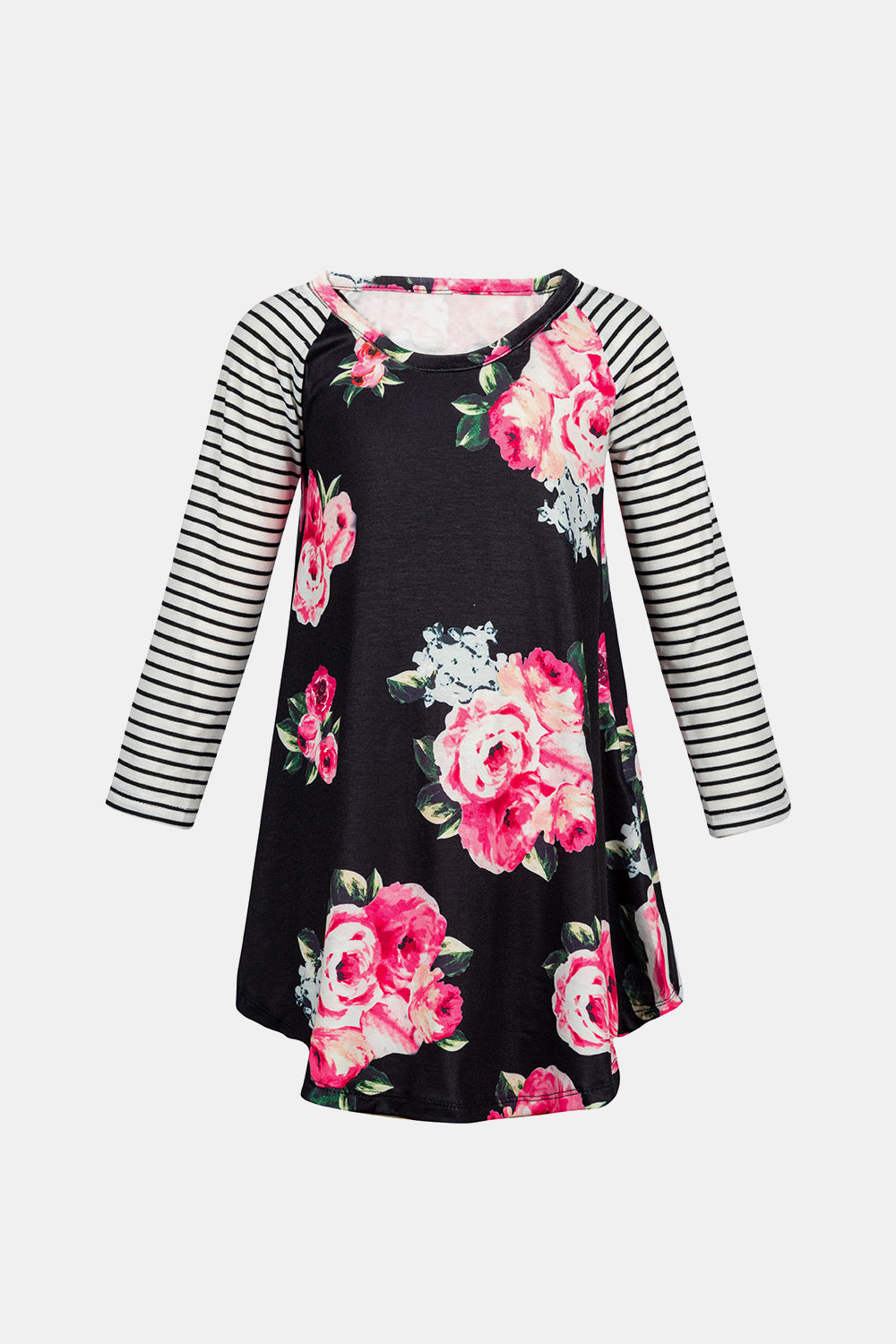 Girls Floral Striped Raglan Sleeve Dress