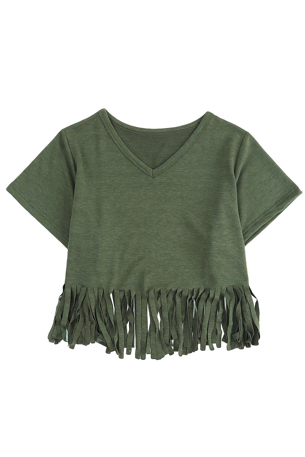 Fringe Hem V Neck T Shirt