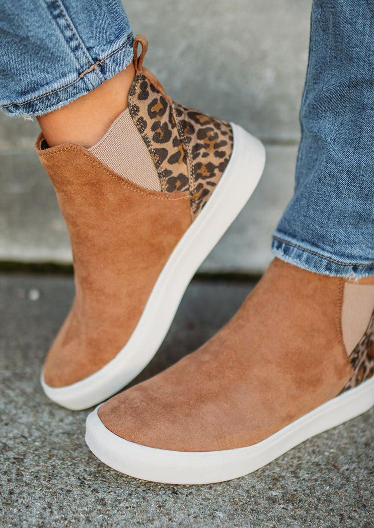 Leopard Color Block Faux Suede Slip On Shoes