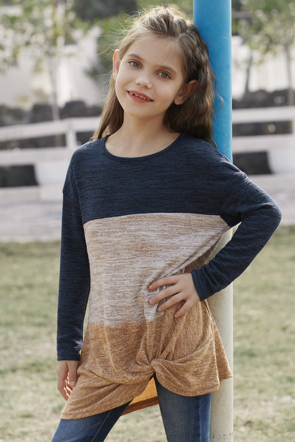 Girls Color Block Twisted Tunic Top