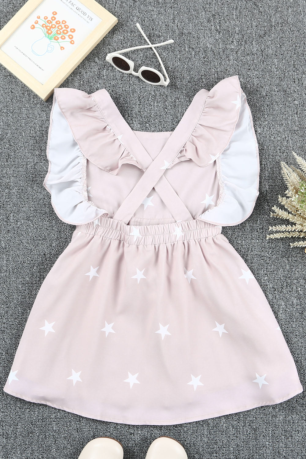 Girls Star Print Crisscross Flutter Sleeve Dress