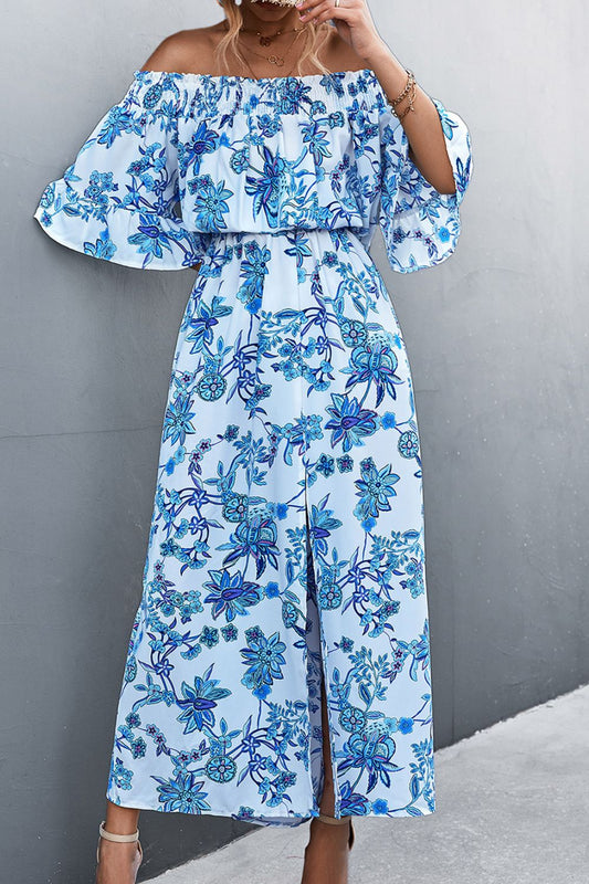 Floral Off-Shoulder Front Split Dress