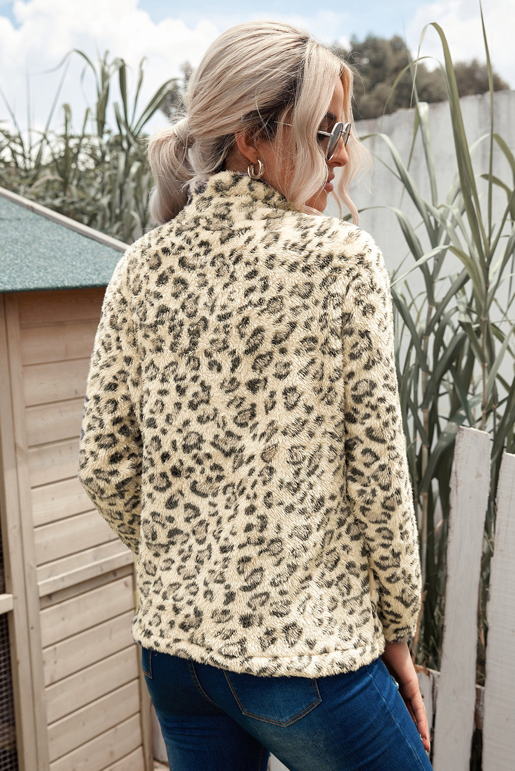 Women Leopard Quarter-Zip Fleece Sweatshirt