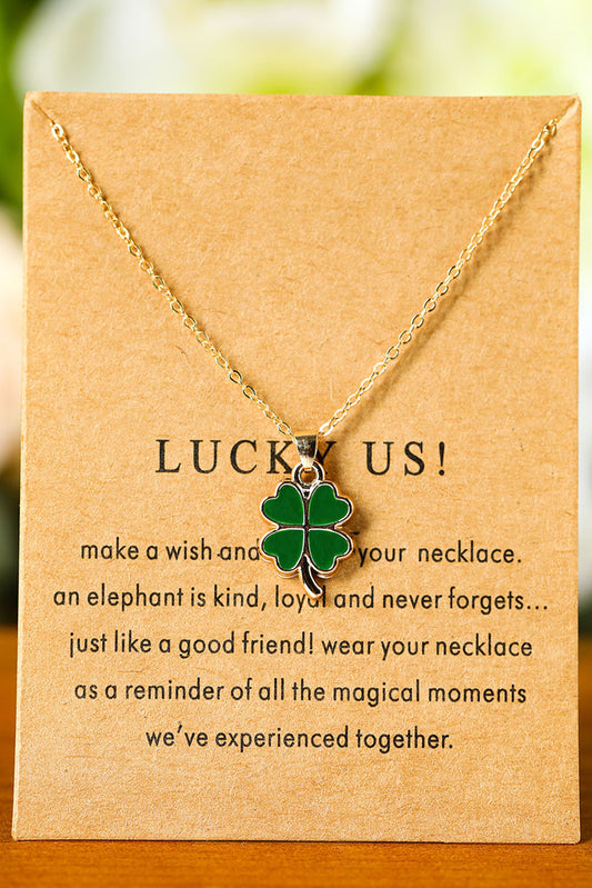 St. Patricks Day Clover Pendant Alloy Card Necklace