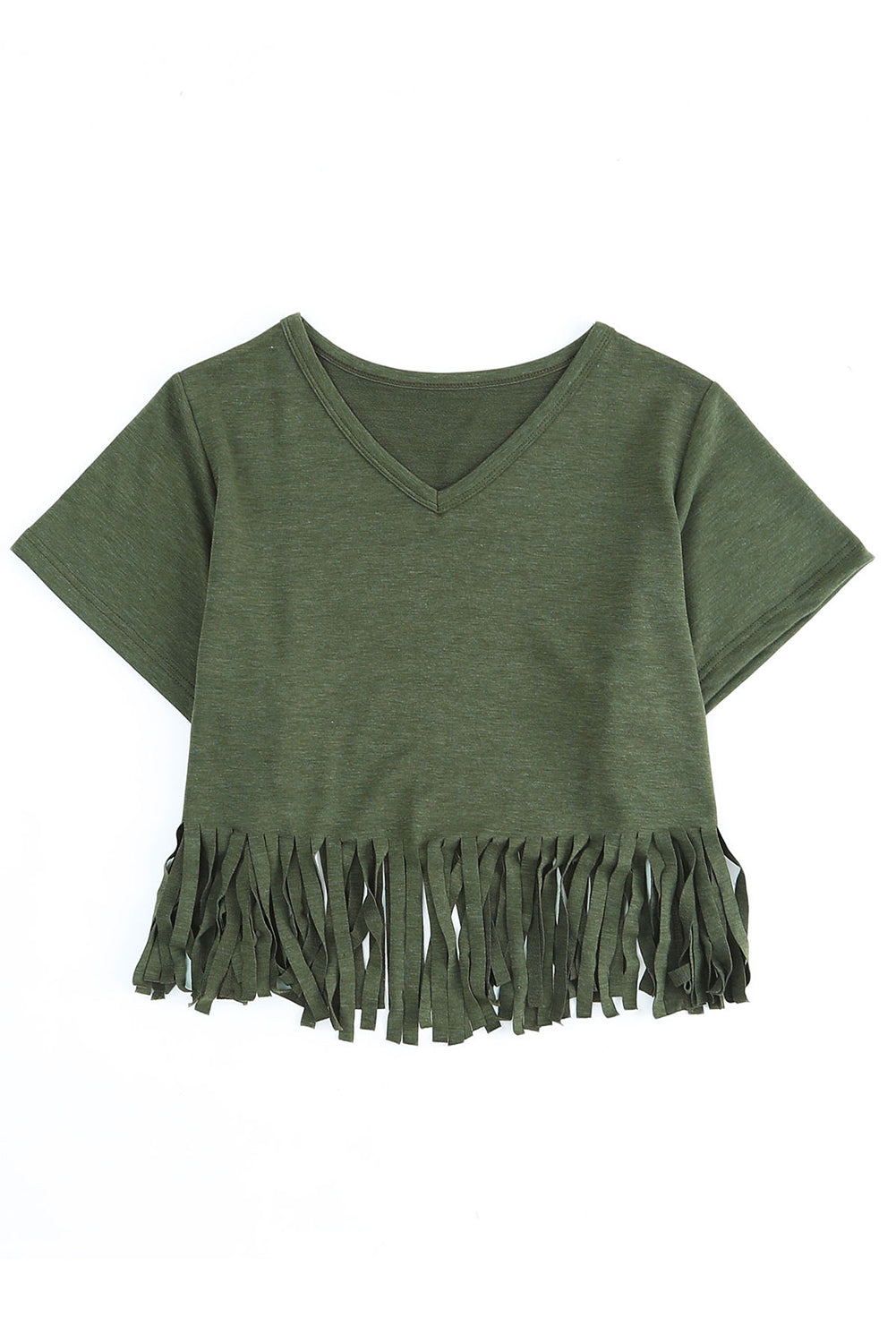 Fringe Hem V Neck T Shirt