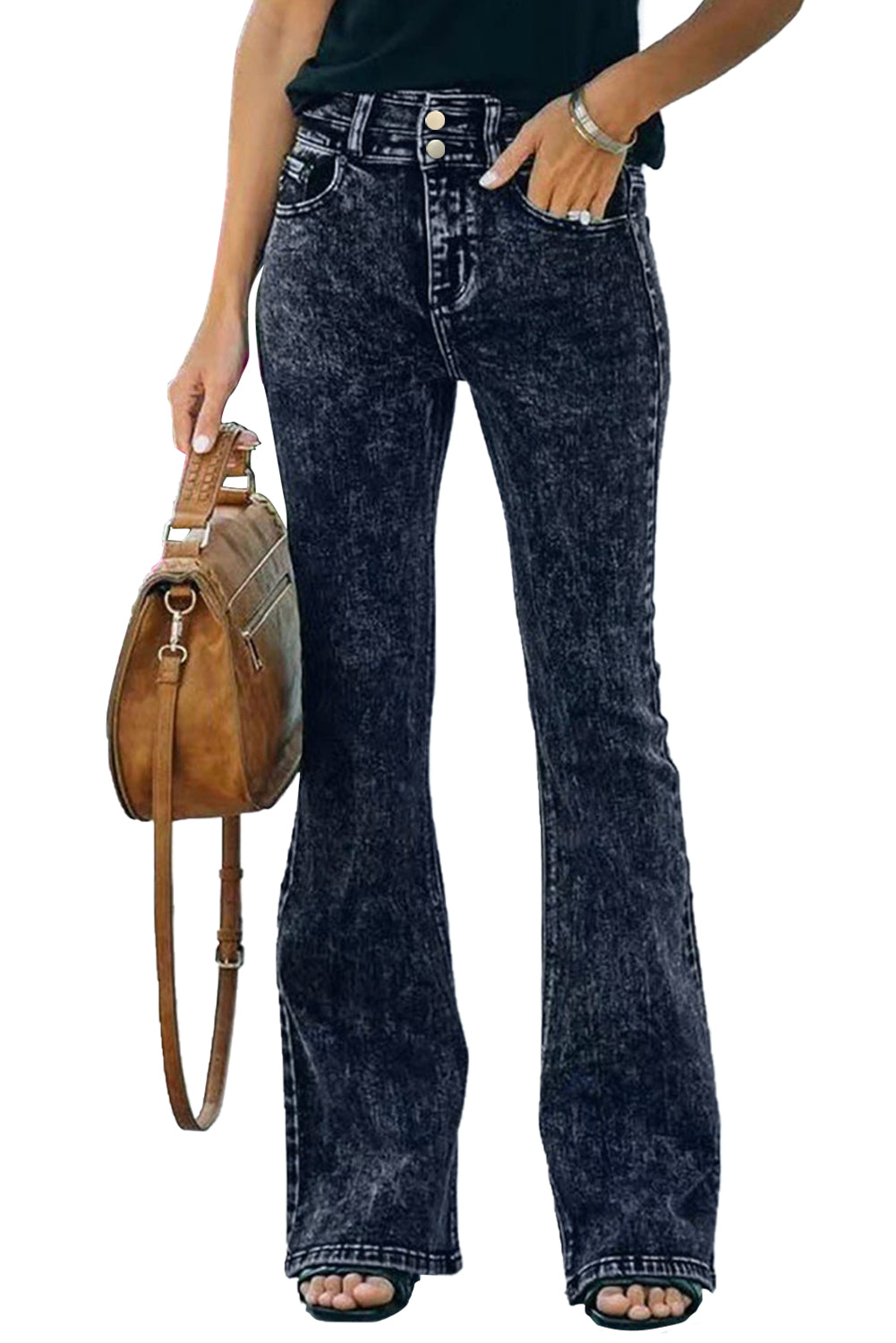 Acid Wash High Waist Flare Jeans