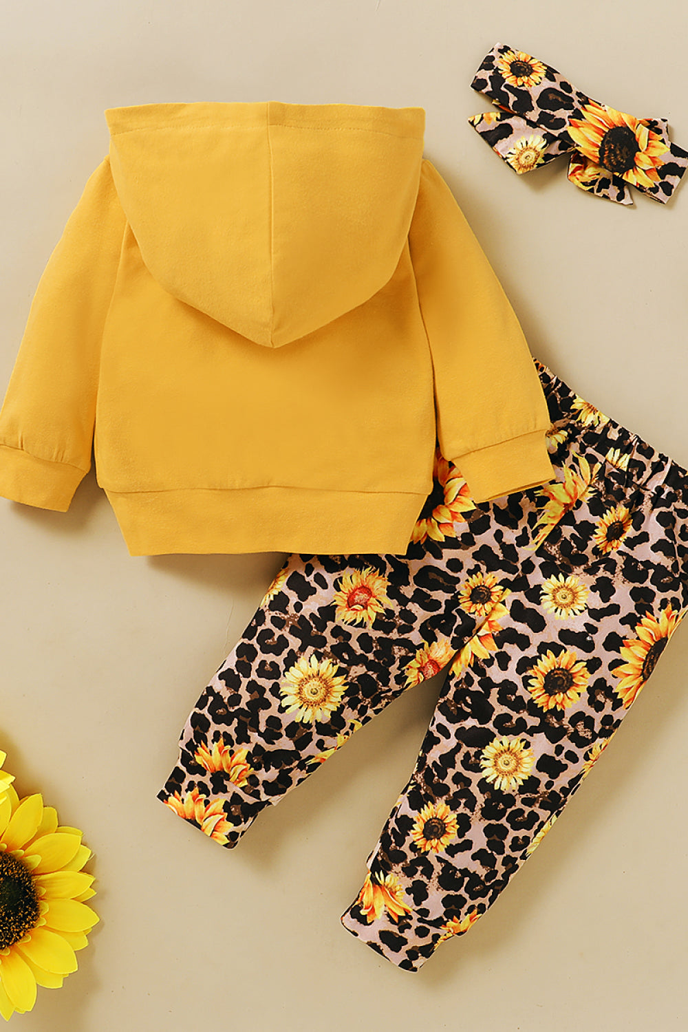 Baby Girls Sunflower Hoodie and Pants Set with Headband