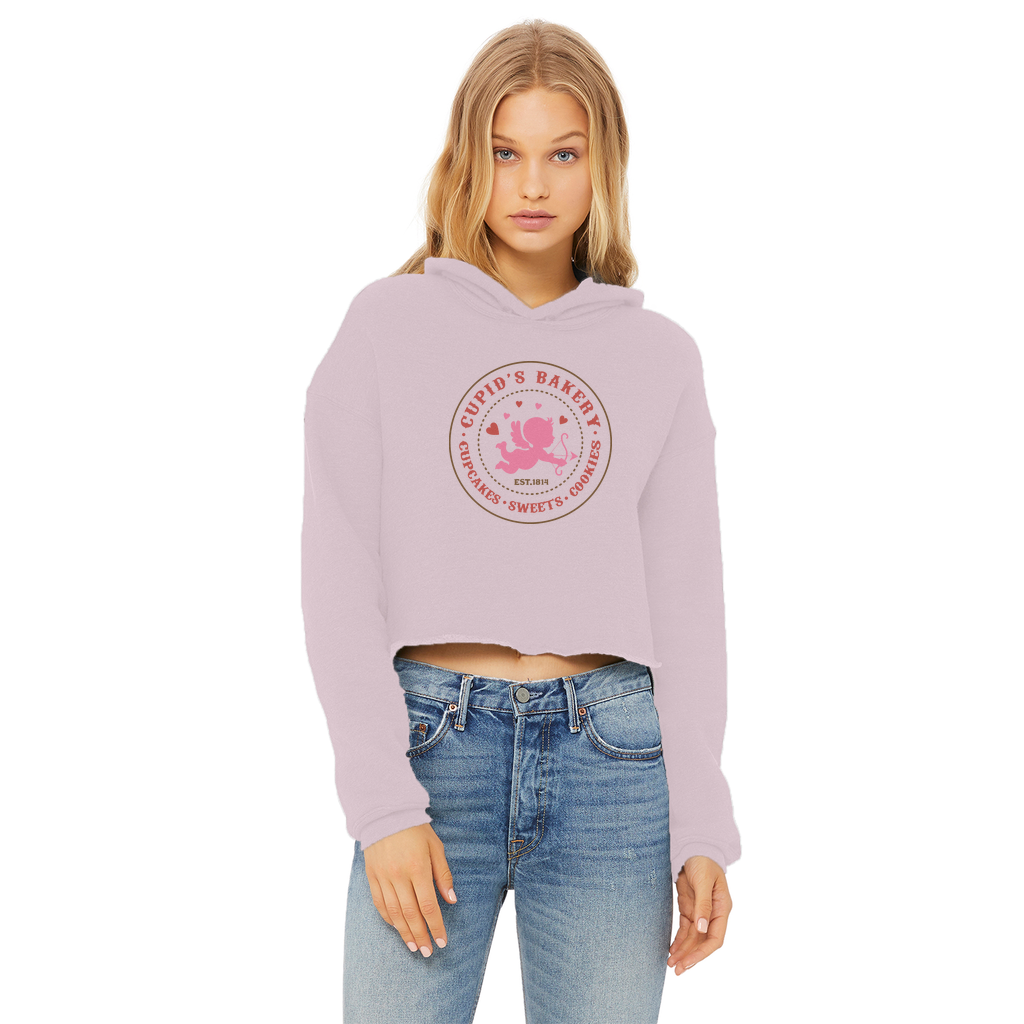 Valentine's Day Ladies Cropped Raw Edge Hoodie