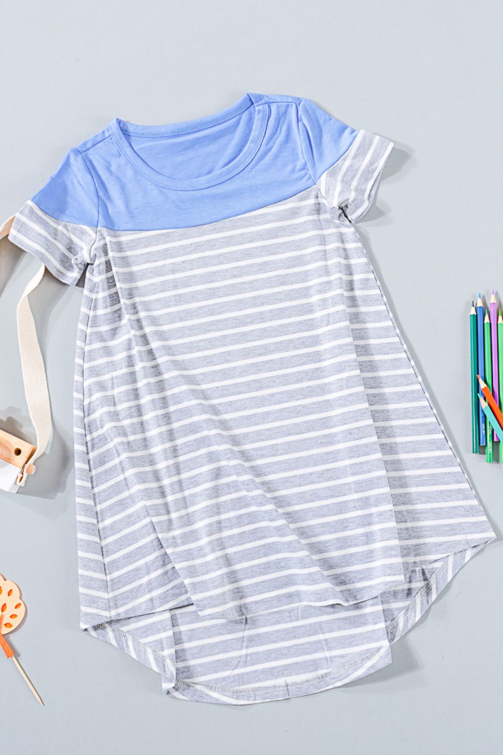 Girls Striped Contrast Round Neck T-Shirt Dress