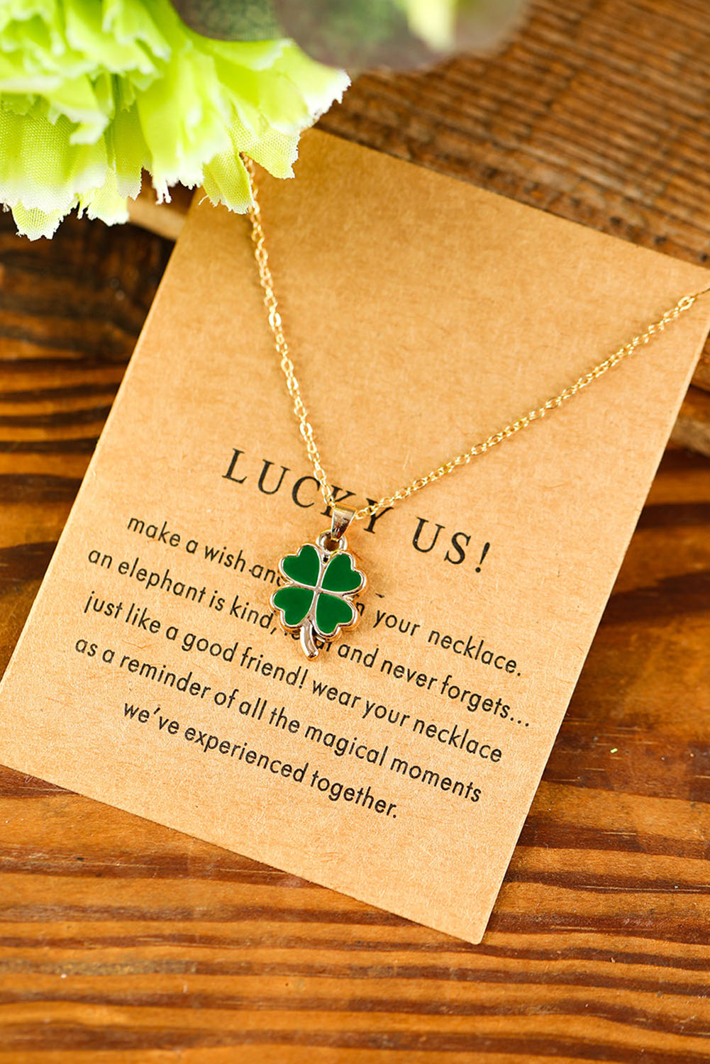 St. Patricks Day Clover Pendant Alloy Card Necklace