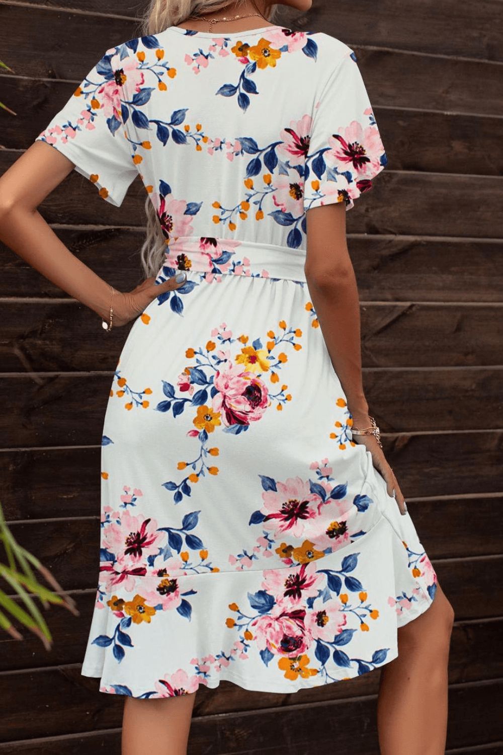 Tie Waist Petal Sleeve Ruffle Hem Dress