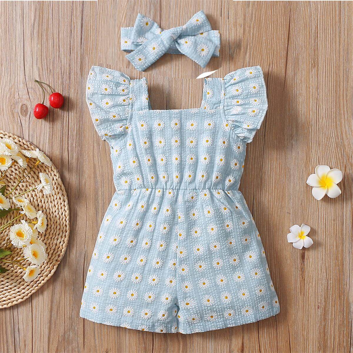 Baby Girl Daisy Print Flutter Sleeve Romper