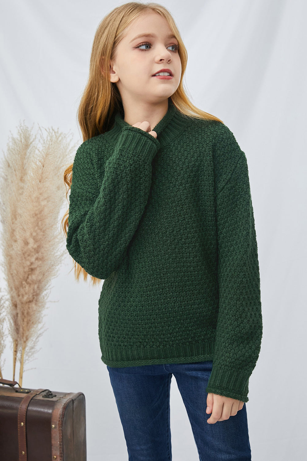 Girls Rolled Hem Dropped Shoulder Sweater