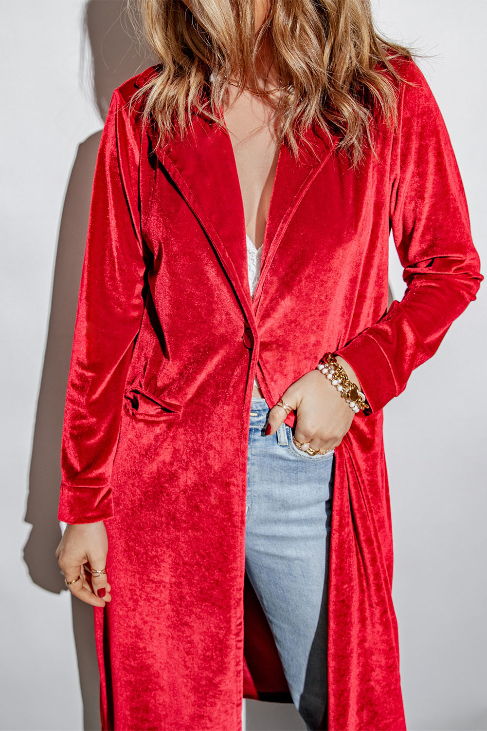 Retro Velvet Long Sleeve Pocket Coat