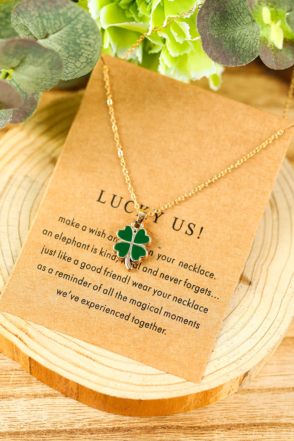 St. Patricks Day Clover Pendant Alloy Card Necklace