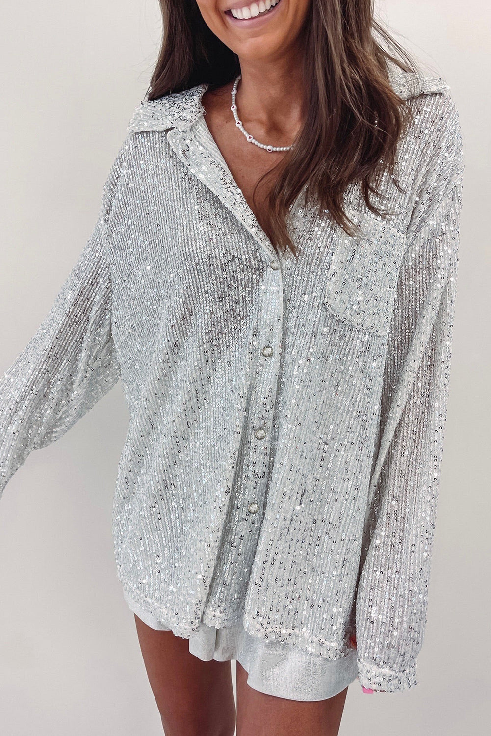 Charleston Nights Sequin Pocketed Loose Shirt