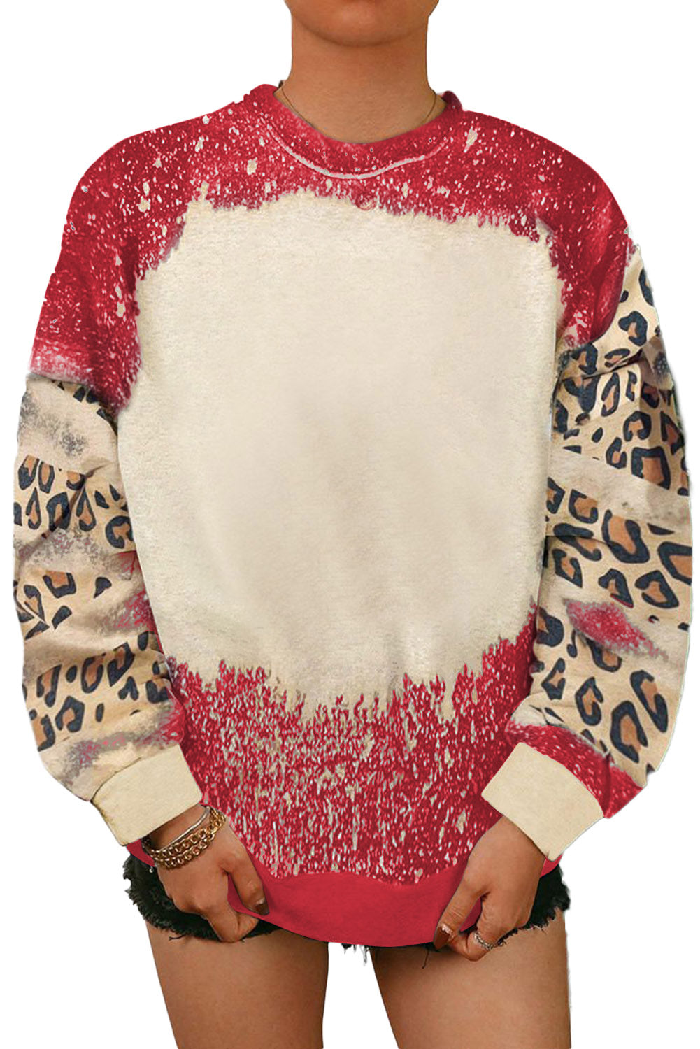 Merry Christmas Multi Tree Print Leopard Sleeve Sweatshirt