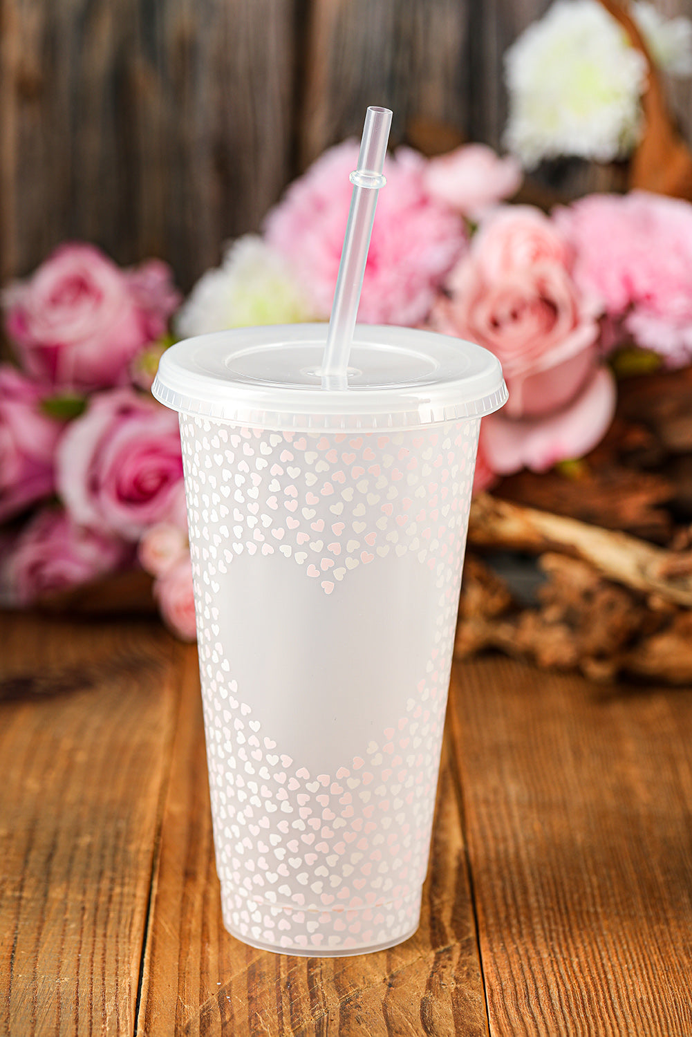 5pcs/pack Valentine Heart Print Plastic Straw Cup