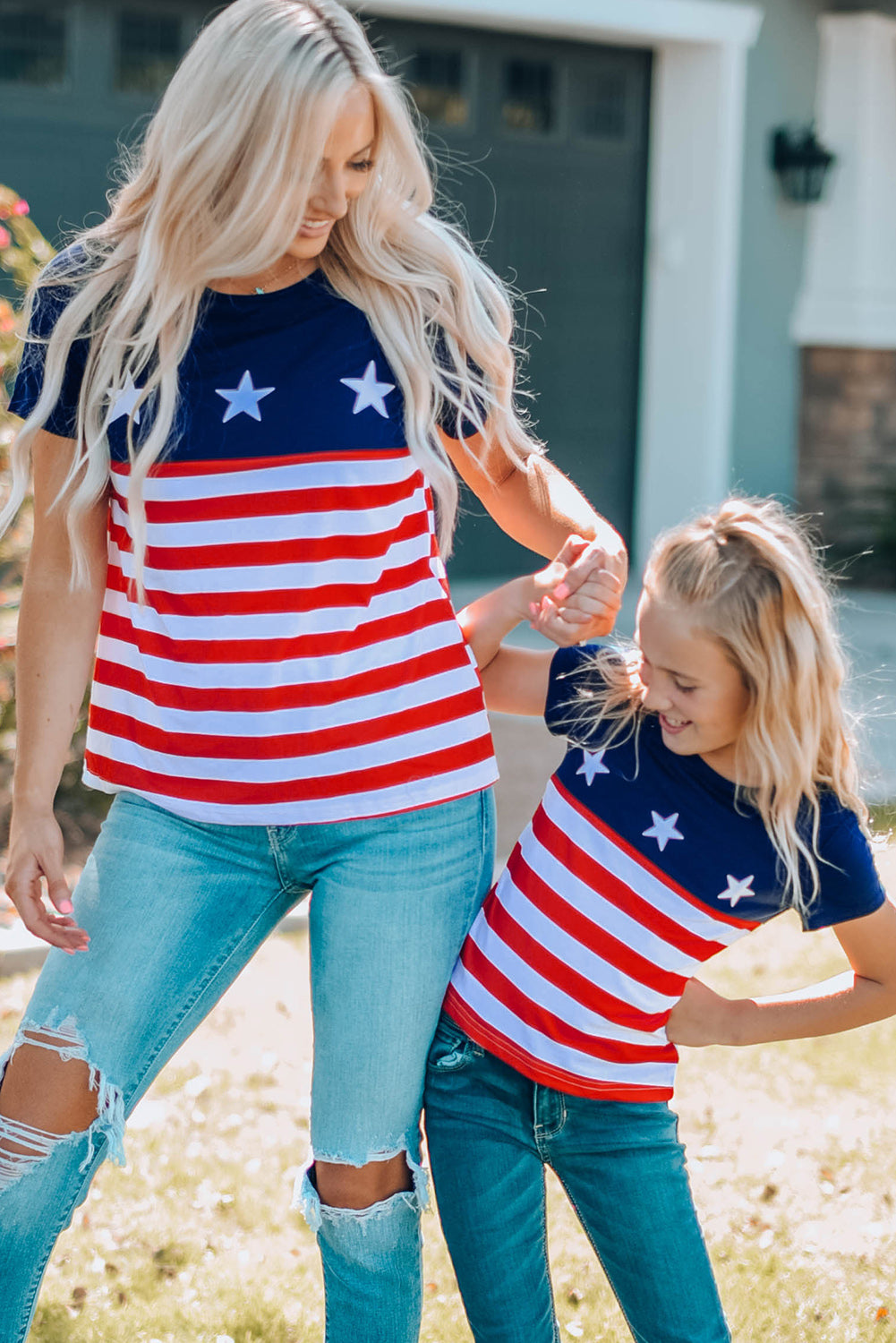 Girls Stars and Stripes Round Neck T-Shirt